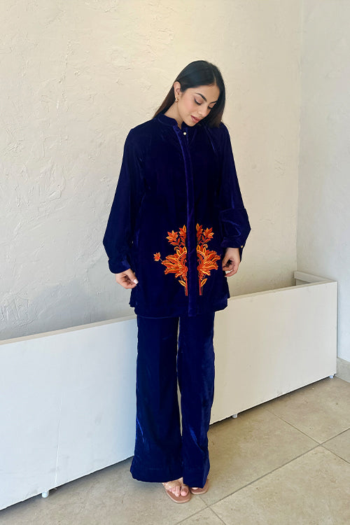 Blue Velvet Embroidered Fusion Set